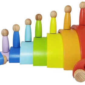 7 Piece Wooden Stacking Toy + 2 Wooden Toy Cars + 7 Wooden peg Doll