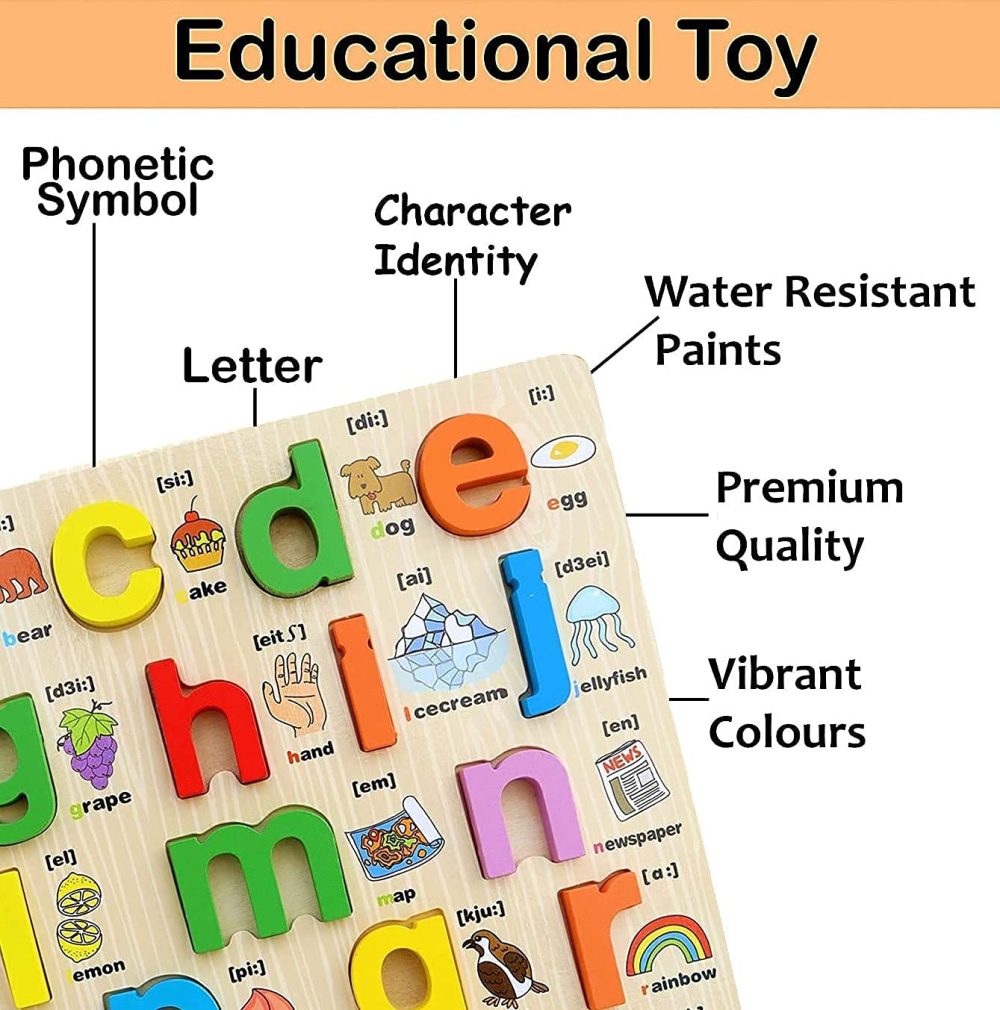 Wooden Lowercase Alphabet Board with Pictures ( abc ) - Image 2