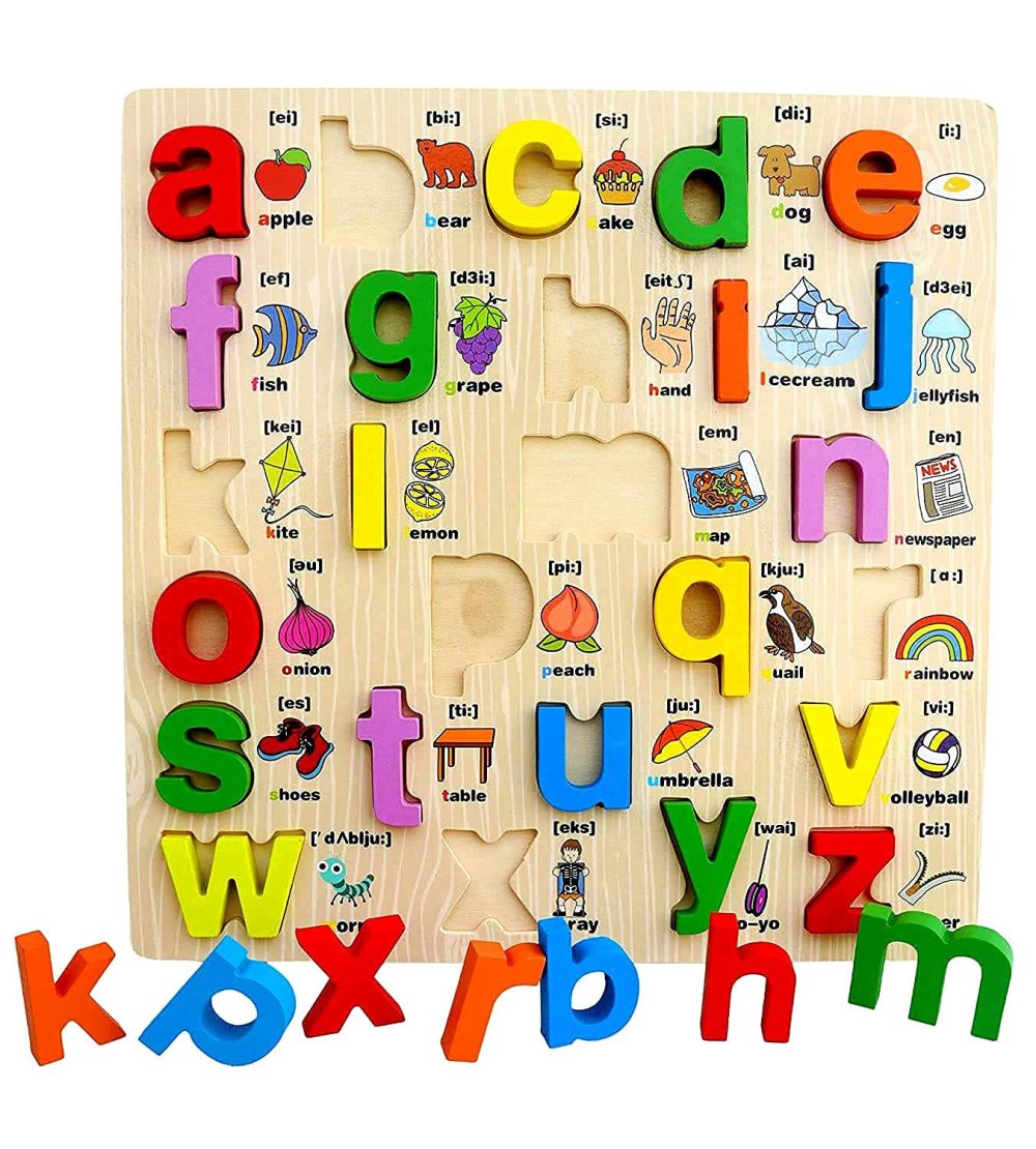 Wooden Lowercase Alphabet Board with Pictures ( abc ) - Image 3