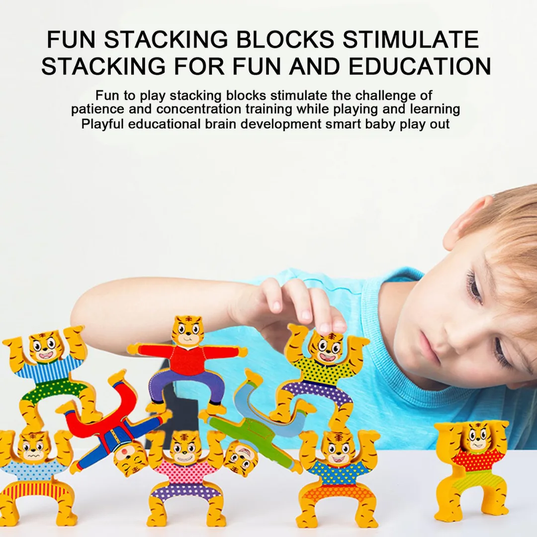 Hercules Cartoon Tiger Stacking Balancing Game - Interesting 16 Pcs Jenga Building Blocks - Image 3