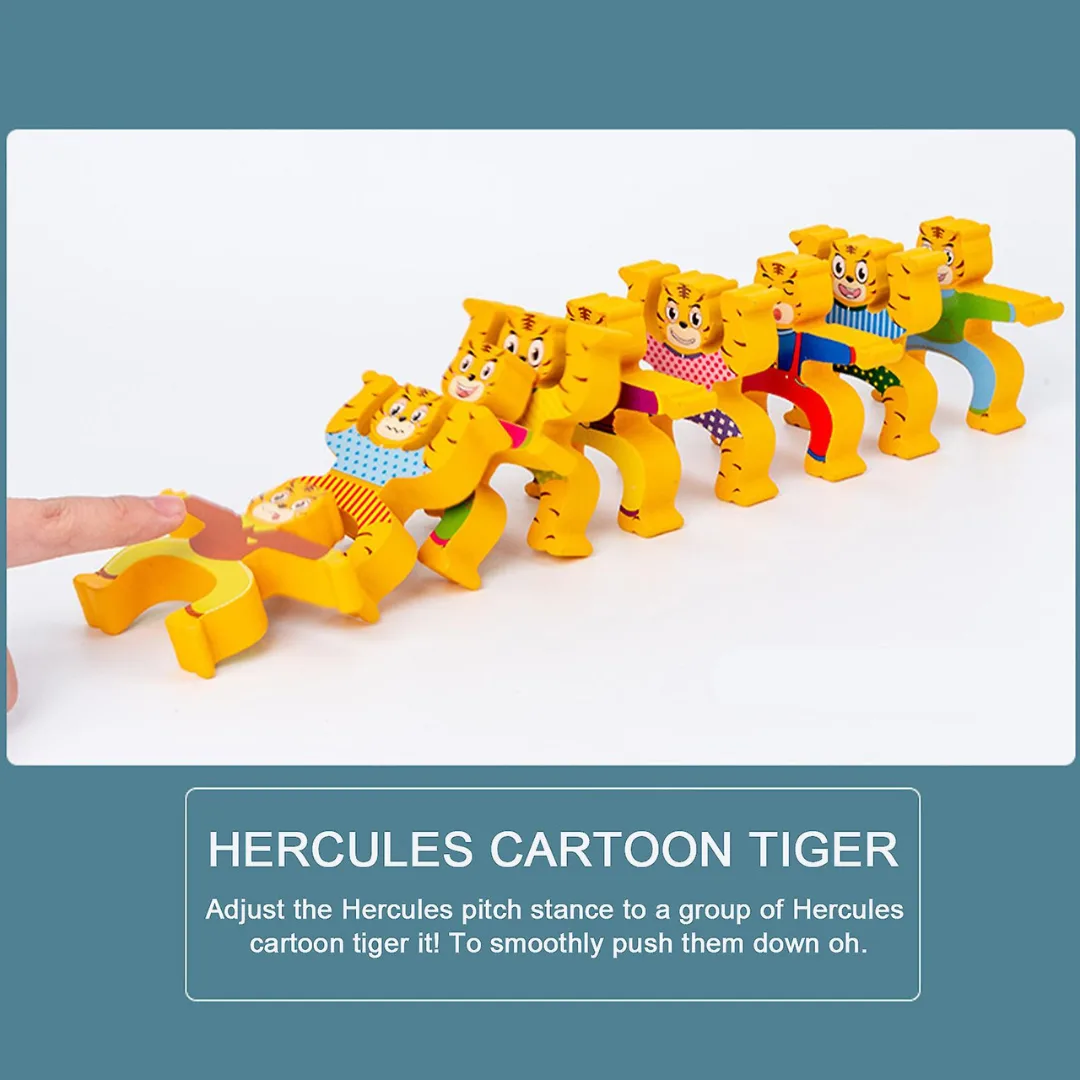 Hercules Cartoon Tiger Stacking Balancing Game - Interesting 16 Pcs Jenga Building Blocks - Image 4
