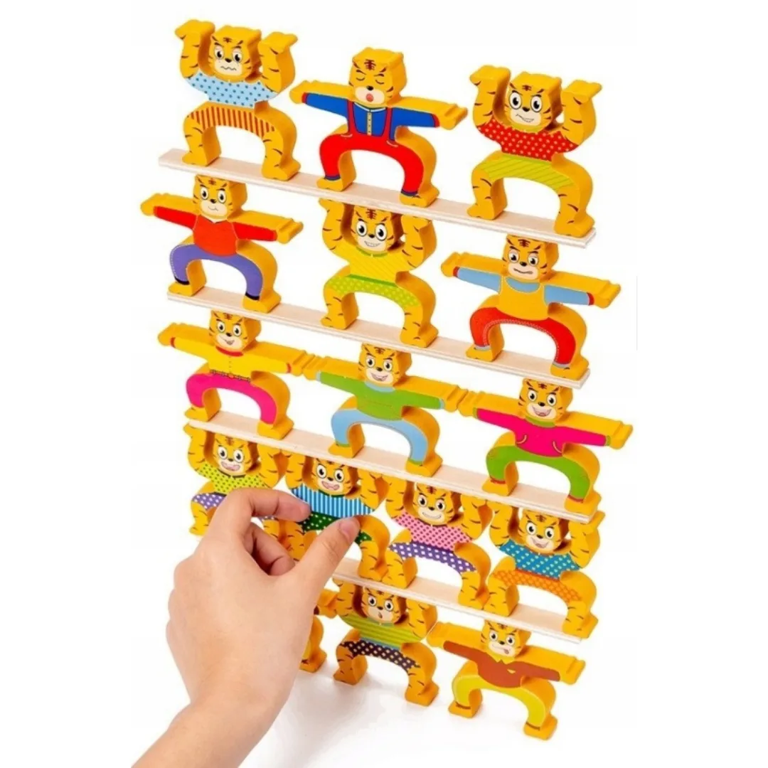 Hercules Cartoon Tiger Stacking Balancing Game - Interesting 16 Pcs Jenga Building Blocks - Image 5