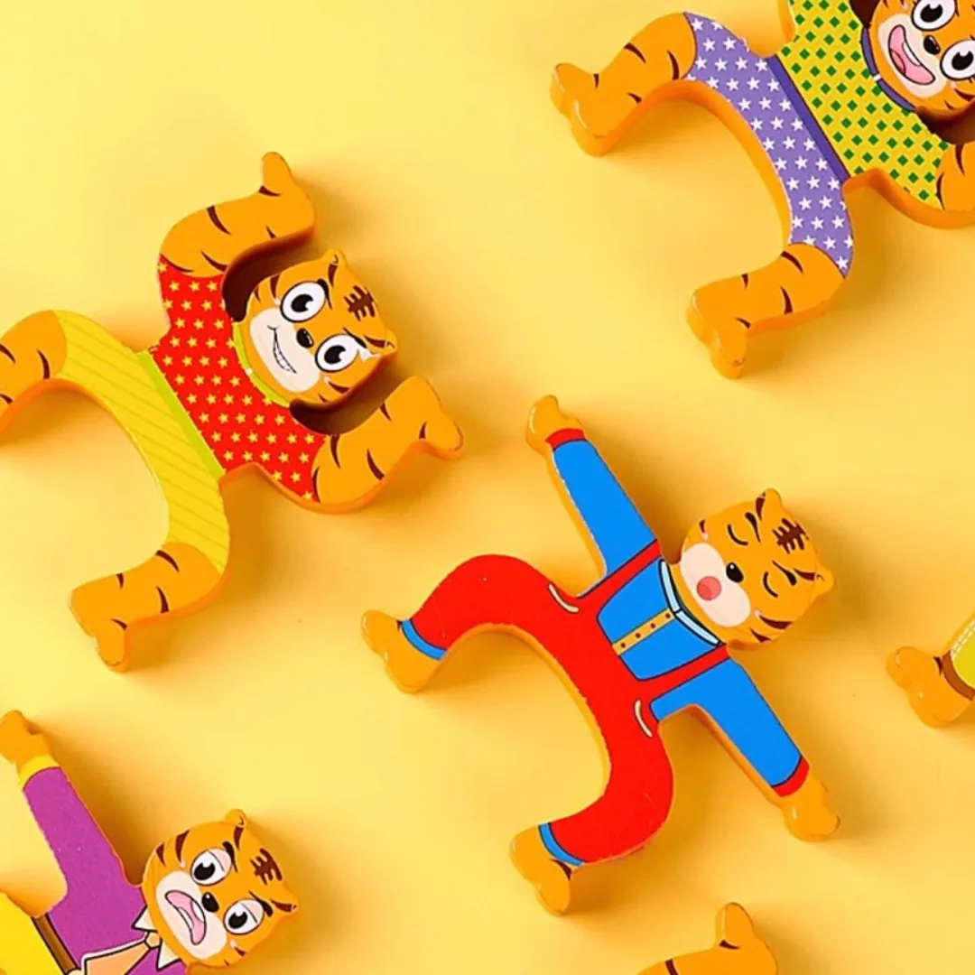 Hercules Cartoon Tiger Stacking Balancing Game - Interesting 16 Pcs Jenga Building Blocks - Image 2